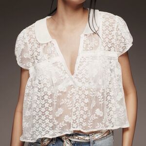 Anthropologie | Maeve Short Sleeve Sheer Lace Babydoll Blouse | Size: XS